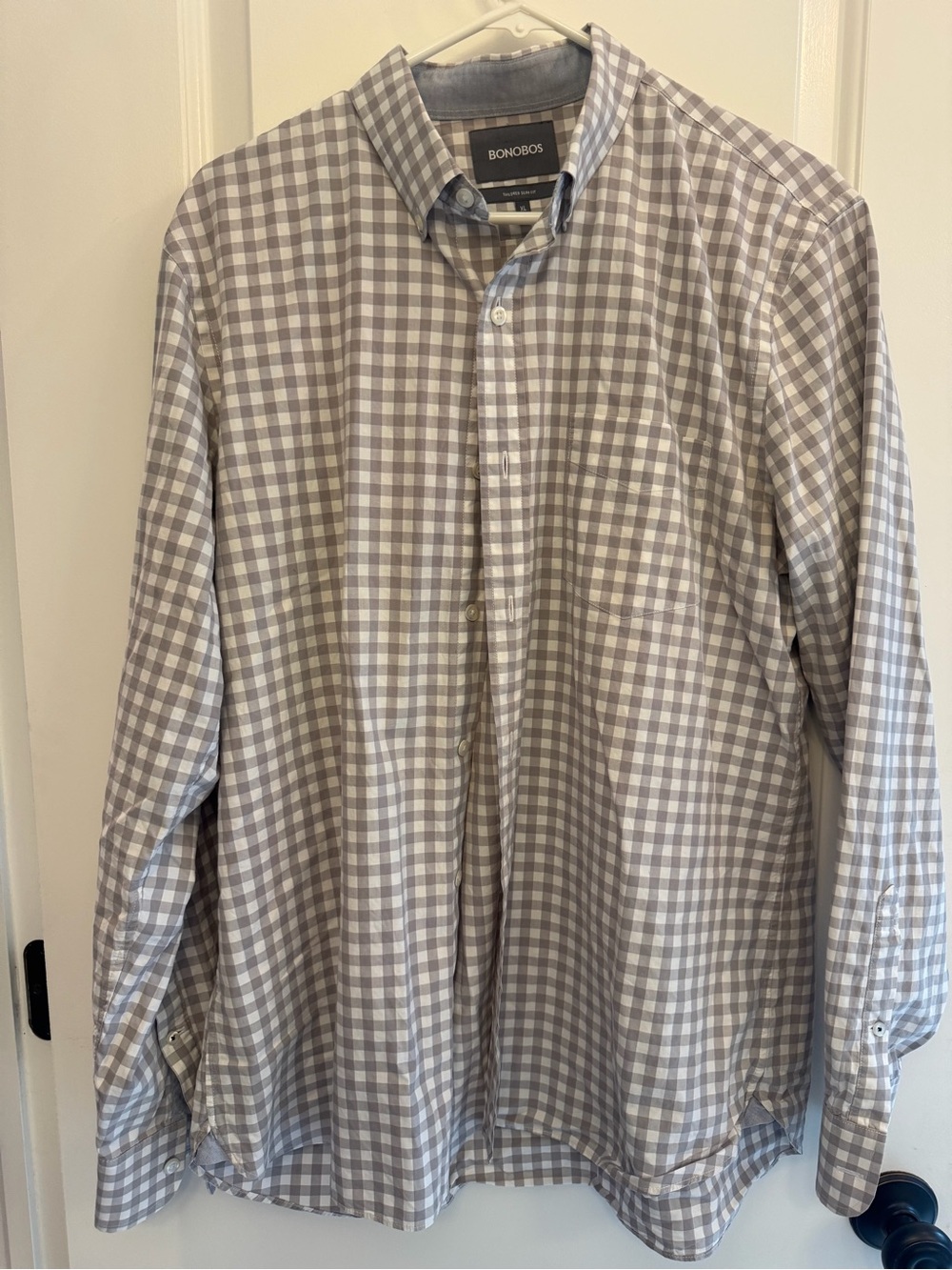 Bonobos Men's XL Tailored Slim Fit Light Gray & White Gingham Button-Down Shirt
